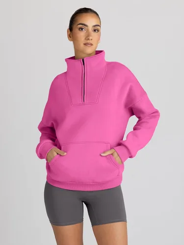 Vista 4 de Trendy Queen - Sudaderas con media cremallera y capucha de gran tamaño, extragrande, para otoño, Y2K, ropa de invierno