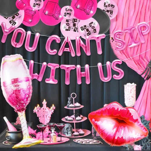 Vista 3 de LaVenty Decoración de fiesta con texto en inglés «You Can't Sip With Us», decoración de fiesta de cumpleaños de niña significativa para despedida