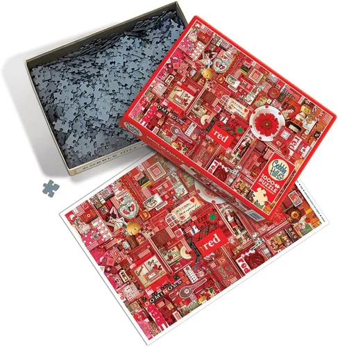 Vista 2 de Cobble Hill - Rompecabezas de 1000 piezas, colección Rainbow: rojo, muestra de póster incluido