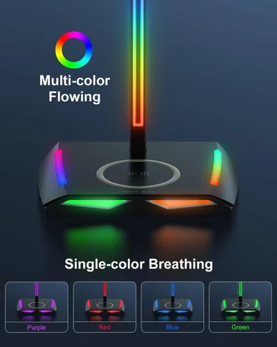 Vista 7 de New Bee Soporte para auriculares RGB con 2 puertos de carga USB-C y 1 USB
