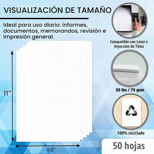 Vista 2 de BAZIC Products Papel multiuso blanco, 8.5 x 11 pulgadas, 50 hojas