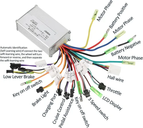Vista 2 de 36V-48V 350W -500W Controlador de velocidad de motor DC sin escobillas y empuñaduras de acelerador para bicicleta eléctrica, E-Bike Scooter Go Kart