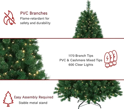 Vista 4 de Jeco Inc. 7.5 Feet. Pre-Lit Artificial Christmas Tree with Metal Base