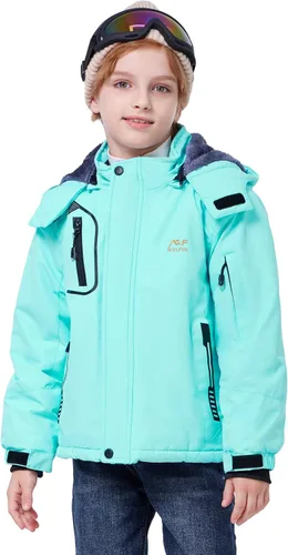 Vista 2 de WULFUL - Chaqueta impermeable de esquí para niño, con capucha, forro polar cálido, abrigo de nieve para el invierno Agua