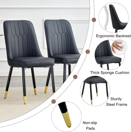 Vista 5 de Moderno juego de mesa de comedor para 4, mesa de vidrio de 63 pulgadas y base de MDF, mesa de comedor de mármol sintético negro con 4 sillas Mesa