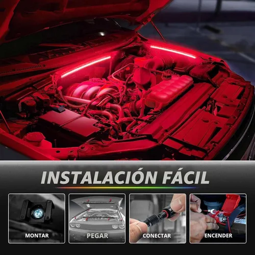Vista 5 de OPT7 Aura Pro Luces para Compartimento del Motor con Aplicación y Control Remoto, 4 Piezas de 30 cm Tira de Luz LED Impermeable Bajo el Capó, Kit