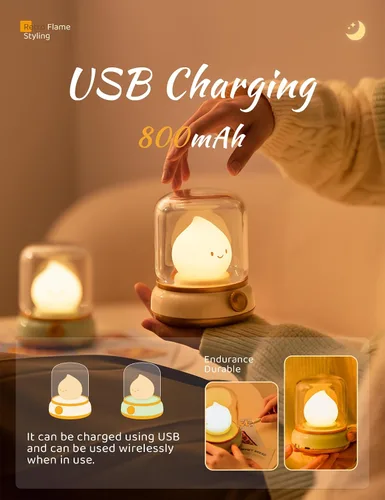 Vista 7 de WANIDEA Chibi Flame - Juego de 2 lámparas de noche, estilo anime, adorables y acogedoras, retro, recargable, para decoración, accesorios de Amarillo