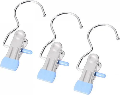 Vista 8 de uxcell Clips de lavandería con gancho, perchas de metal para botas cromadas, color negro, 4.488 in, 6
