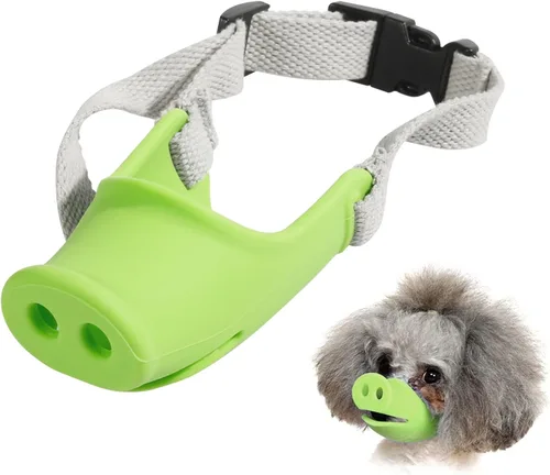 Vista 8 de HOWWFALY Bozal de silicona para perro, bozal suave para perros pequeños y medianos, caniche corgi, perro salchicha, forma de boca de cerdo