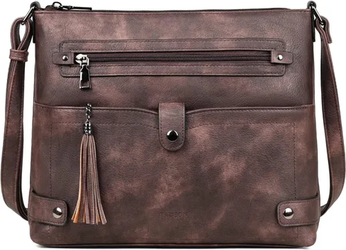Vista 14 de FADEON Bolsos cruzados grandes para mujer, bolso cruzado de cuero de diseñador, bolso de hombro con múltiples bolsillos