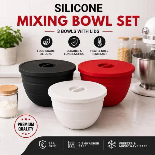 Vista 2 de 3 forros de silicona para tazones con tapas, forros de tazón de 5 cuartos de galón, accesorios de cocina y accesorios para hornear y cocinar