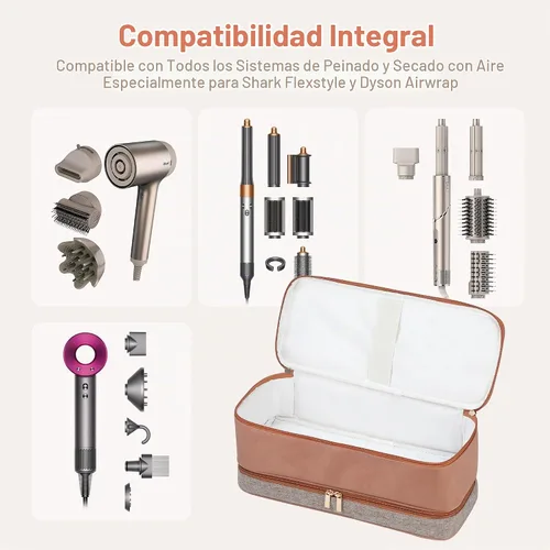 Vista 5 de BAGCRAZY - Funda de viaje para Shark FlexStyle y Dyson Airwrap, color marrón