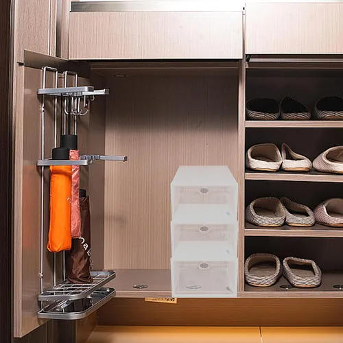 Vista 5 de Alipis Cajas de zapatos de almacenamiento, paquete de 5 cajas de zapatos reutilizables apilables, organizador de cajas de zapatos que ahorran
