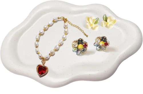 Vista 9 de Ceramic Jewelry Dish, Jewelry Tray Trinket Dish, Gold Cloud Trinket Tray Dorado