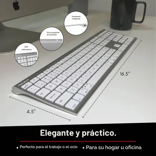 Vista 7 de Macally Teclado Bluetooth inalámbrico para Mac, compatible con Apple Keyboard o MacBook Pro/Air, iMac, multidispositivo, hasta 3 dispositivos