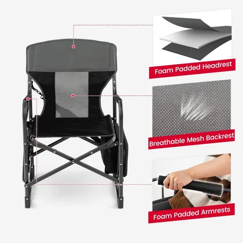 Vista 7 de Tangkula Sillas de campamento, silla de campamento plegable con mesa auxiliar, bolsa refrigeradora, silla de césped acolchada exterior portátil