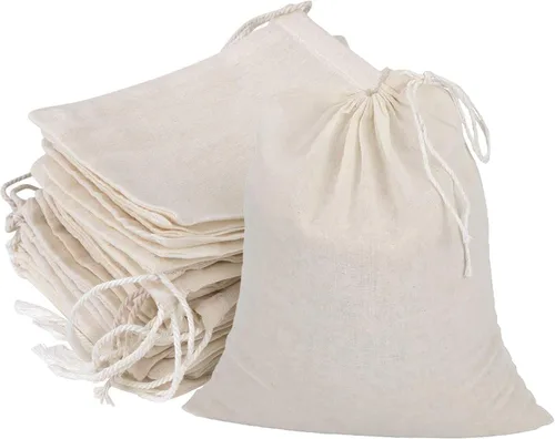 Vista 9 de 20 bolsas de muselina con cordón, bolsas de algodón natural sin blanquear para hierbas y estopas para café y té, caldo de sopa, caldo de sopa