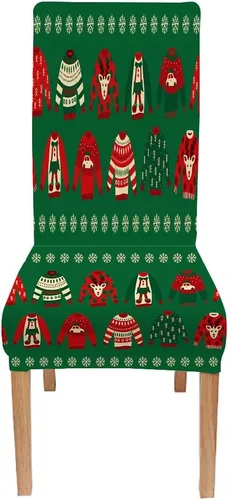 Vista 297 de CAPSCEOLL Christmas Dining Chair Covers,Snowflakes Festive Winter Pattern Stretch Chair Covers for Dining Room Set of 2 Washable Spandex Parson