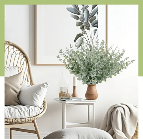 Vista 5 de 100 tallos de eucalipto, hojas de eucalipto artificiales, decoración de eucalipto, ramas de vegetación sintética para centros de mesa de boda, ramo