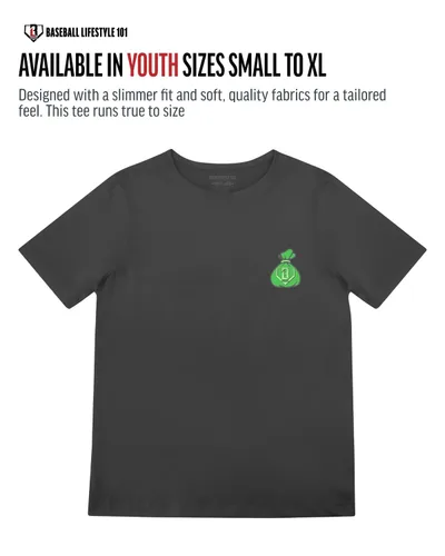 Vista 2 de Baseball Lifestyle 101 Bag Chaser Youth Tee for Boys, Soft 60/40 Blend, Breathable, Side-Seamed, Sizes Youth S-XL