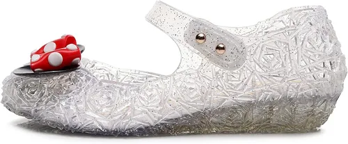Vista 3 de OMGard Zapatos de gelatina para niñas, sandalias de cumpleaños de princesa de reina de la nieve para niñas pequeñas, sandalias azules con purpurina