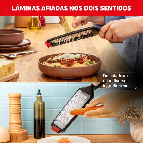 Vista 3 de Rallador Tefal Ingenio Negro, con cuchillas dobles afiladas, base antideslizante y tapa protectora, seguridad, eficiencia y estabilidad en rejilla