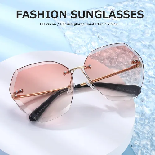 Vista 2 de AEVOGUE - Los lentes de sol para mujer sin bordes lentes de corte de diamante de tamaño grande AE0534