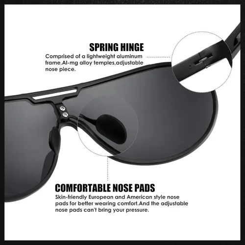 Vista 5 de TEAPLMTT Gafas de sol polarizadas estilo aviador retro para hombre, montura metálica Al-mg ultraligeras Negro/Gris