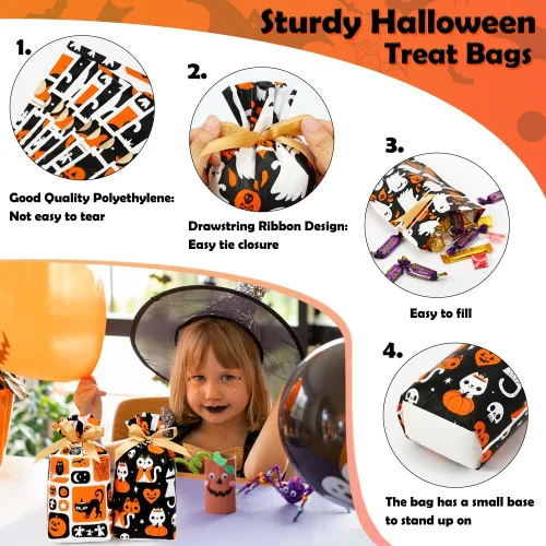 Vista 3 de Shintop Bolsas de golosinas de Halloween, 50 bolsas pequeñas con cordón Con