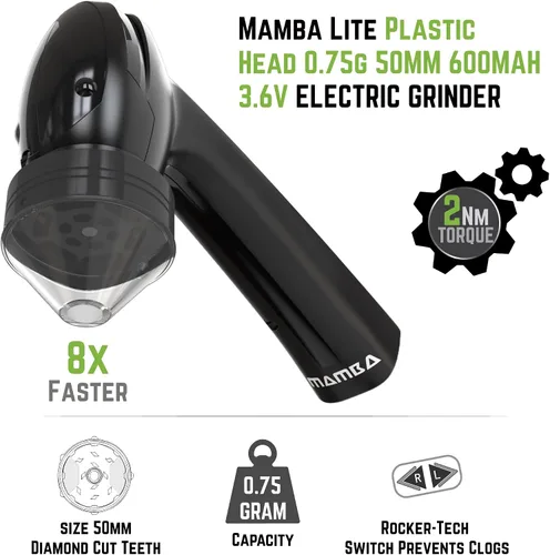 Vista 2 de Mamba Lite 0.75g Negro Molinillo Eléctrico de Hierbas USB de Cabeza de Plástico Completamente. Pequeña Máquina Herbal Portátil y Molinillo