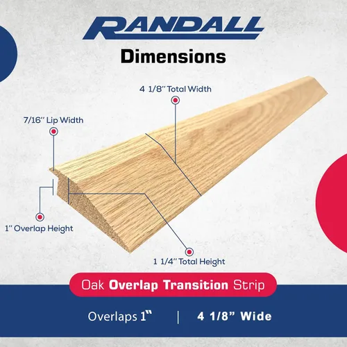Vista 2 de Randall Oak - Transición de suelo con borde superpuesto de 1 pulgada, 4 1/8 pulgadas de ancho (3 pies de largo)