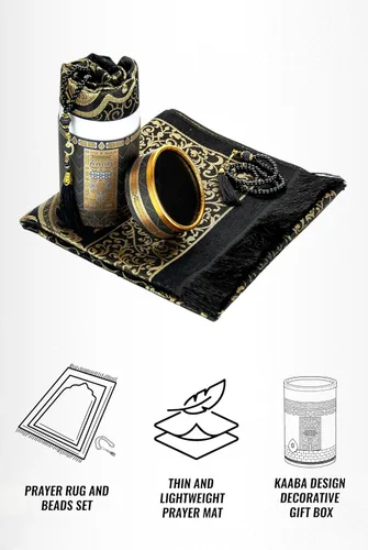 Vista 6 de ihvan online Alfombra de oración musulmana y cuentas de oración con caja de regalo cilíndrica de diseño elegante, Janamaz, suave sajadah, juego