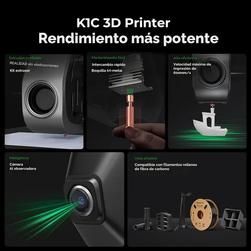 Vista 2 de Creality K1C Impresora 3D, Nivelación Automática de Alta Velocidad de 600mm/s, Extrusora Directa Robusta Libre de Obstrucciones K1 SE Impresora 3D