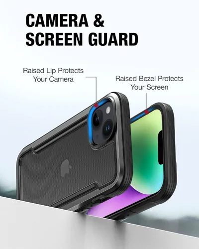 Vista 4 de RAPTIC Shield para iPhone 14, funda protectora transparente a prueba de golpes, grado militar, probada en caídas de 10 pies, marco de aluminio