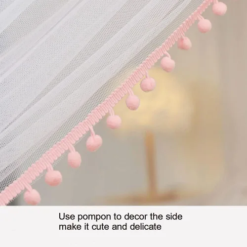 Vista 4 de Akiky Mosquitera para niñas con castillo de princesa pompón para interiores y exteriores, red para cama para niños, no incluye postes de cama Rosa