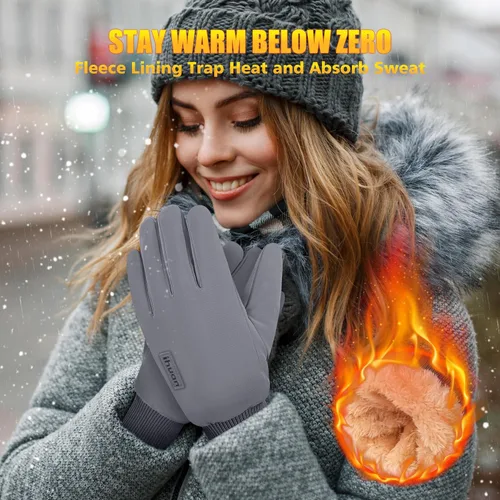Vista 2 de ihuan Guantes de invierno para hombres y mujeres, guantes de clima frío para correr, ciclismo, guantes impermeables para la nieve, guantes cálidos