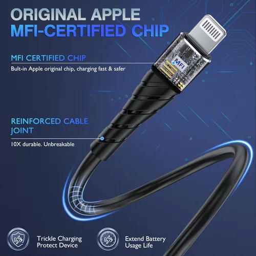 Vista 2 de Cable de carga corto con certificación MFi para iPhone, paquete de 3 unidades de 1 pie, 12 pulgadas para cable de carga Lightning, cable de datos