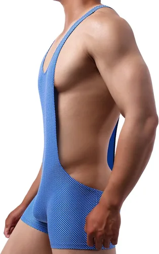Vista 2 de QiaTi Boxers de lucha libre transpirable para hombre, overol de una pieza, leotardo básico para hombre