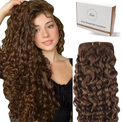 Vista 61 de Hetto . Extensiones de cabello humano rizado con clip, color #1 negro azabache, extensiones de cabello humano ondulado natural para cabeza completa