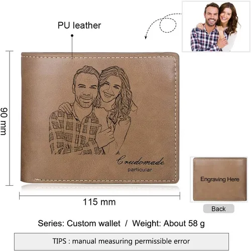 Vista 2 de SimpleQ Billetera personalizada con nombres grabados para hombres, billetera con fotos personalizada, billetera plegable casual, regalos para papá