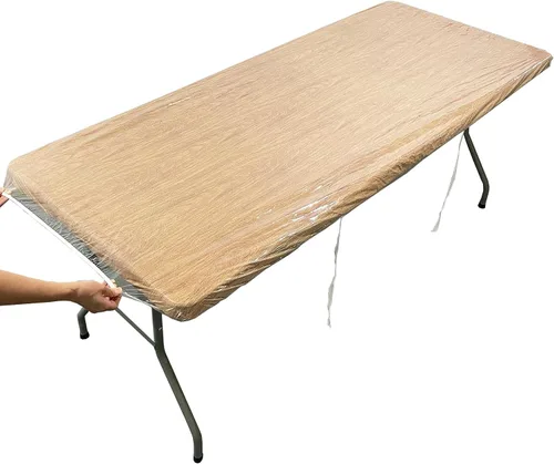 Vista 8 de Pioggia - Mantel de vinilo transparente redondo con borde elástico, impermeable y resistente al aceite, cubierta de plástico para mesa, ideal