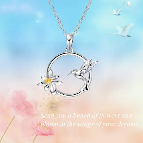 Vista 6 de WINNICACA Collar de plata de ley para mujeres y adolescentes diseño de colibrí de loto regalo de cumpleaños