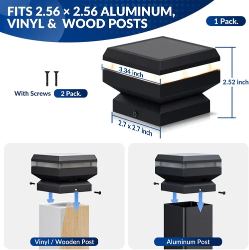 Vista 4 de Egadis Luces solares para postes de 2.56 pulgadas x 2.56 pulgadas, 1 1 Paquete