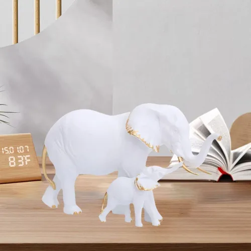 Vista 2 de Estatua de elefante de resina, escultura de elefante Feng Shui, adorno de animal para decoración de boda, oficina en casa, oro blanco derecho