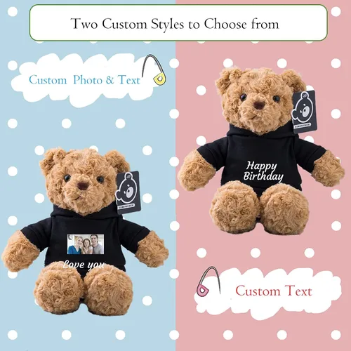 Vista 2 de Oso de peluche personalizado, oso de peluche con texto + imagen personalizado como regalo personalizado para novianovio en el día de San Valentín