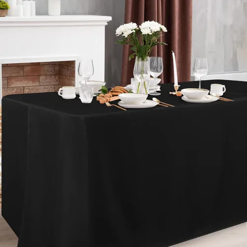 Vista 2 de Obstal Paquete de 2 manteles negros ajustables para mesas rectangulares de 4 pies, resistente al agua, lavable, tela de poliéster