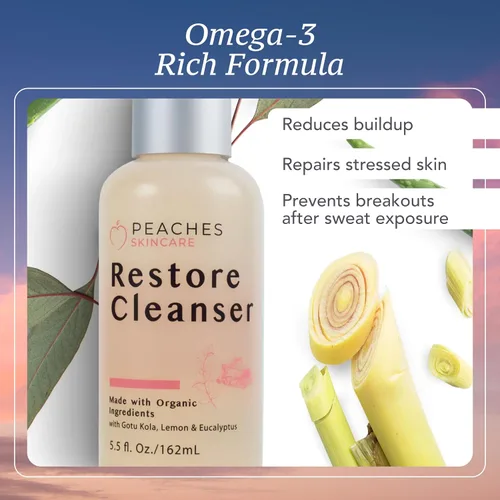 Vista 5 de Peaches Skincare - Jabón facial vegano después del entrenamiento con Gotu Kola, citronela y eucalipto, suave lavado facial diario para sudor