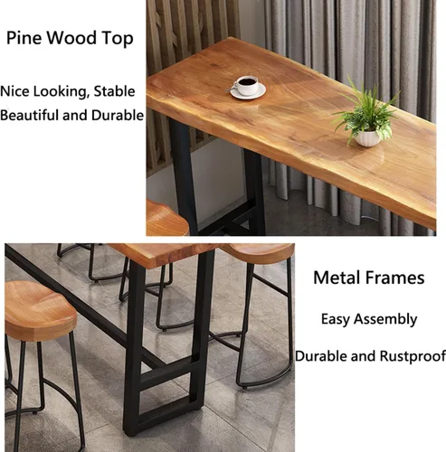 Vista 7 de Mesa de bar de madera maciza, mesa de bistró, mesa alta, mesa de desayuno, mesa de pub, muebles de cocina para sala de estar, comedor, cafetería