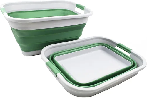 Vista 2 de SAMMART Cesta plegable de plástico para la ropa sucia de 36 L (9.5 galones) – Contenedor/organizador plegable – Tina de lavado portátil – Cesto