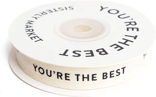 Vista 22 de Cinta de algodón en espiga personalizada, cinta de regalo natural de 5/8 pulgadas con frase impresa Best Day, 10 yardas